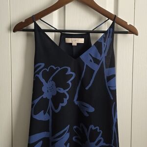 LOFT Black and Blue Floral V-Neck Top